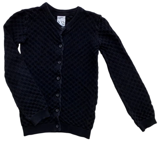 VRS finstrikket sort cardigan str. 122-128