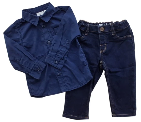 H&M blå denimbukser og Name it blå skjorte str. 80