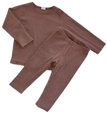 H&M brun langærmet rib sæt str. 86