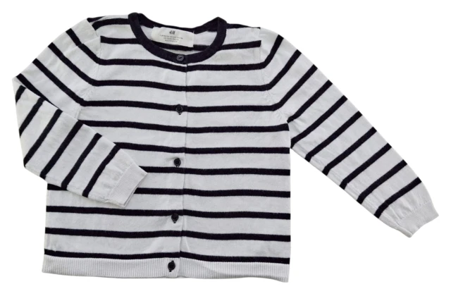 H&M hvid og sortstribet finstrikket cardigan str. 98-104