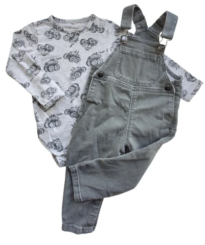 Kids up lysegrå body og So cute overall's str. 86