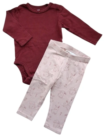 H&M mørkerød body og rosa bukser str. 68
