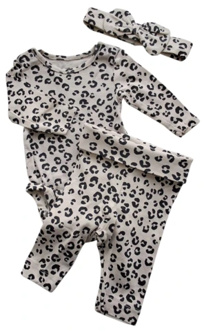 H&M beige babysæt med sort dyreprint str. 50