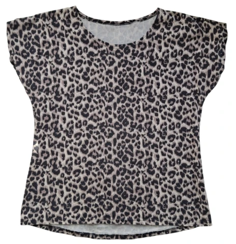 Hjemmesyet beige kortærmet bluse m. dyreprint str. 16 år