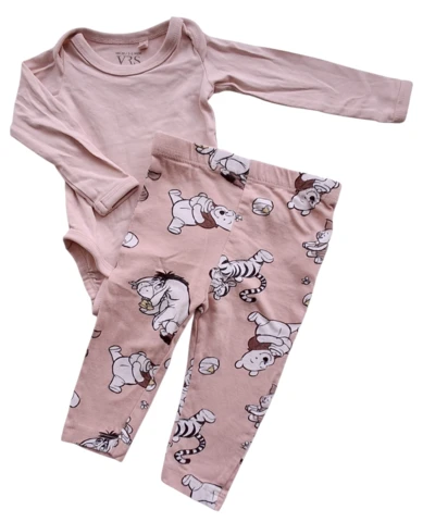 Disney baby rosa leggings og VRS rosa body str. 50