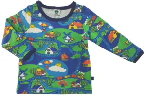 Ny Småfolk blå/grøn langærmet  bluse