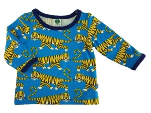 Ny Småfolk turkisblå bluse med gule tigere