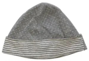 Gråstribet vendbar baby hue str. 43 cm