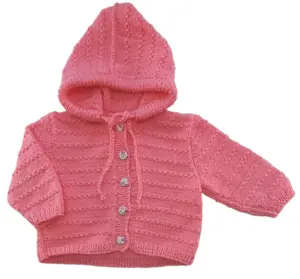 Hjemmestrikket orange-pink striktrøje str. 68-74