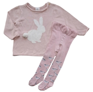 H&M rosa finstrikket trøje og strømpebukser str. 74