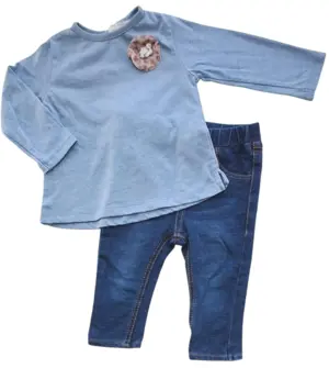 H&M blå bukser og lyseblå Zara bluse str. 68