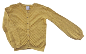 VRS varmgul finstrikket cardigan str. 110-116