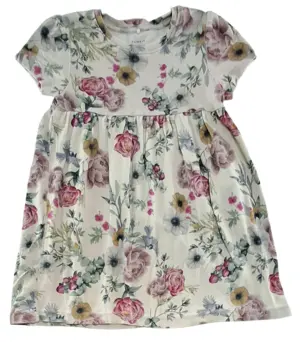 Name it beige blomstret kortærmet kjole str. 110