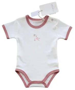 Ny Fixoni hvid kortærmet body m. rosa kanter
