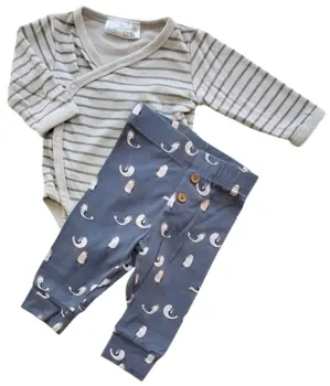 Kids Up grå bukser og beige stribet body str. 62