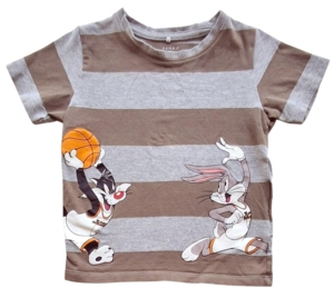 Name it lysegrå og lysebrun stribet T-shirt str. 86