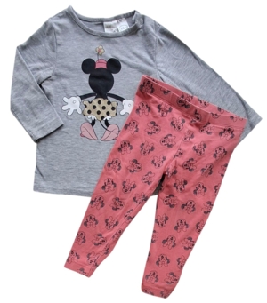 H&M Disney lysegrå bluse og rødlige leggings str. 74