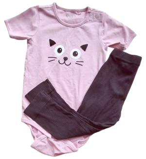 Name it sorte rib leggings og VRS rosa body str. 92