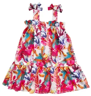 Hjemmesyet rødblomstret kjole str. 104-110