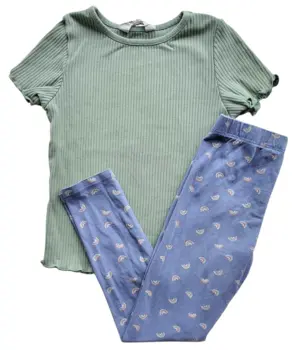 H&M grøn kortærmet rib bluse og leggings str. 116