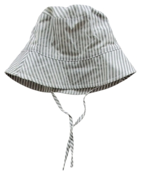 H&M grågrøn og hvidstribet sommerhat str. 86-92