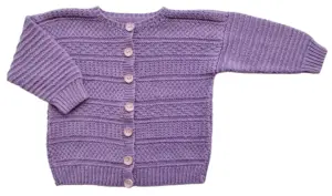 Hjemmestrikket langærmet lilla striktrøje str. 80