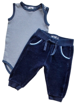 Müsli stribet body og Me Too mørkeblå bukser str. 62