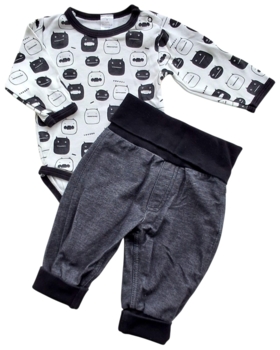 Me Too gråsorte bukser og hvid langærmet body str. 62