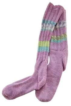 Hjemmestrikkede lyserøde uld strømper str.31-32