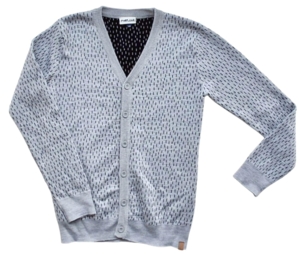 Pomp de lux lysegrå uld cardigan str. 140