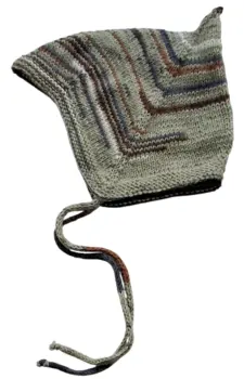 Hjemmestrikket grøn stribet uld hjelm str. 48 cm