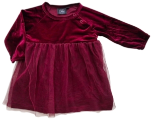 Petit mørkerød langærmet velourkjole str. 68
