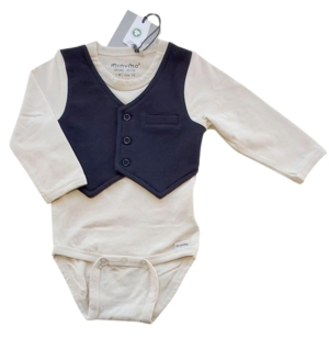Ny Minymo beige langærmet body med en blå vest