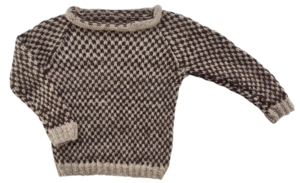 Lækker blød brunmønstret uldstriktrøje str. 92