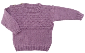 Hjemmestrikket rødlilla uldstriktrøje str. 80