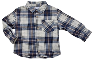 Zara råhvid og blåternet langærmet skjorte str. 92