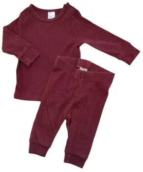 H&M mørkerødt rib babysæt str. 62