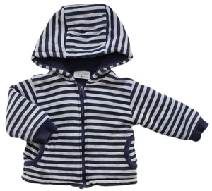 Fixoni mørkeblå og lysegrå stribet trøje str. 62