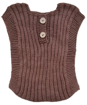 Ny hjemmestrikket blød brun rib vest str. 3-6 mdr