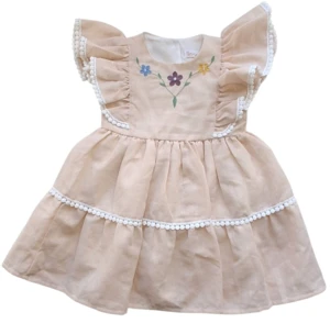 Sg ebruli lys ferskenfarvet kortærmet kjole str. 98