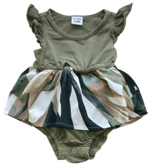 Patpat armygrøn mønstret ærmeløs bodykjole str. 3-6 M