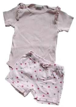 Minymo rosa kortærmet rib body og shorts str. 74