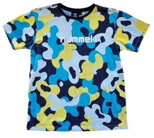 Hummel blå og gul kamuflage mønstret T-shirt str. 152