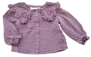 H&M lilla langærmet muslin bluse str. 104