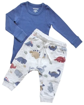 H&M råhvide bukser og en blå bluse str. 80