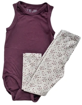 Müsli lysegrå leggings og VRS body str. 92