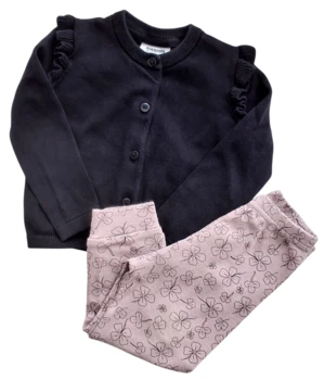 Kappahl sort cardigan og 808 rosa bukser str. 86