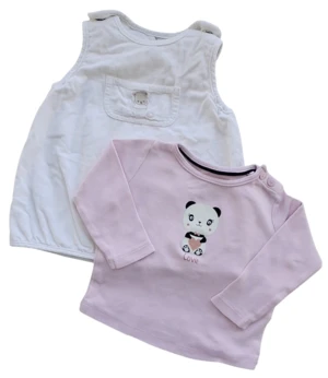 H&M hvid babyfløjlskjole og rosa bluse str. 62