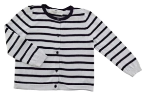 H&M hvid, sortstribet finstrikket cardigan str. 98-104