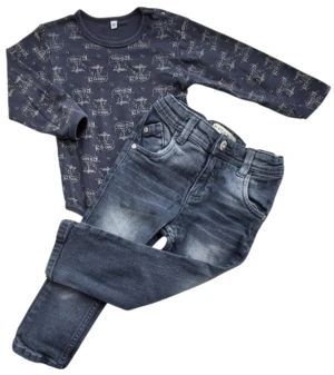 Poco Piani blågrå denimbukser og en body str. 92